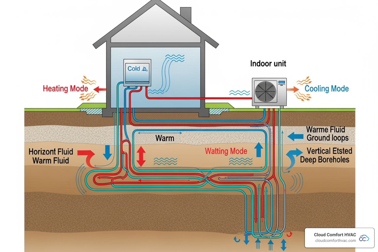 diagram showing how a geothermal system works - eco friendly heating