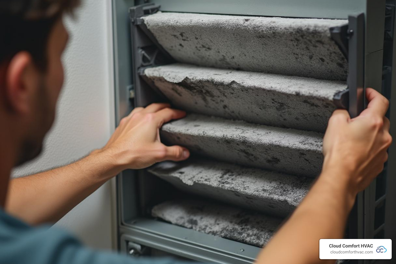 person changing an HVAC filter - eco friendly heating