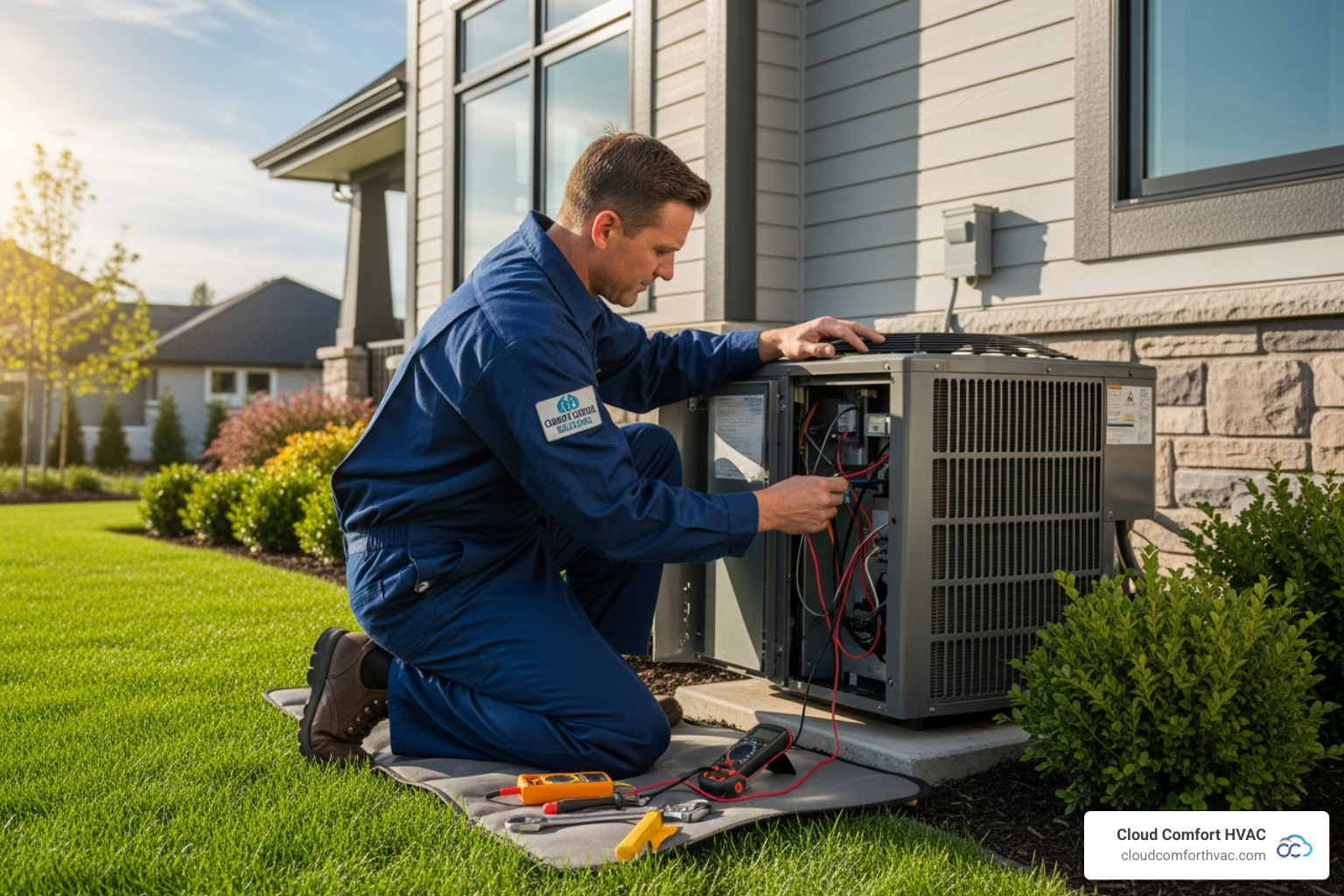 Professional technician servicing outdoor AC unit - ac repair torrance