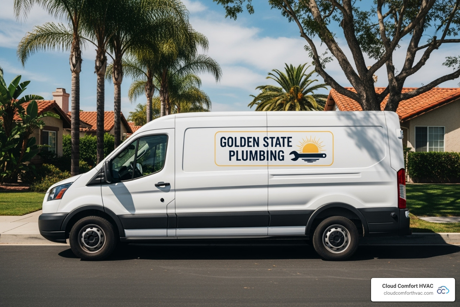 a friendly technician's van with a local company logo - furnace repair torrance ca
