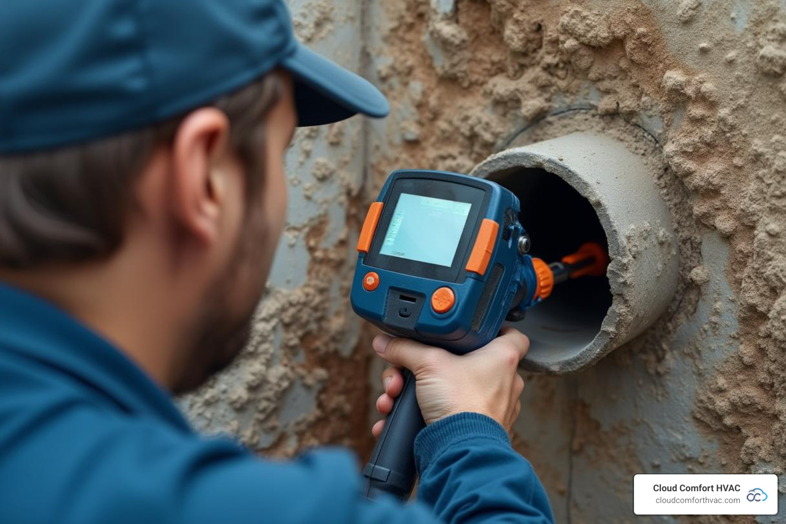 Image of a plumber using a video camera inspection tool - drain cleaning torrance ca Image of a plumber using a video camera inspection tool - drain cleaning torrance ca
