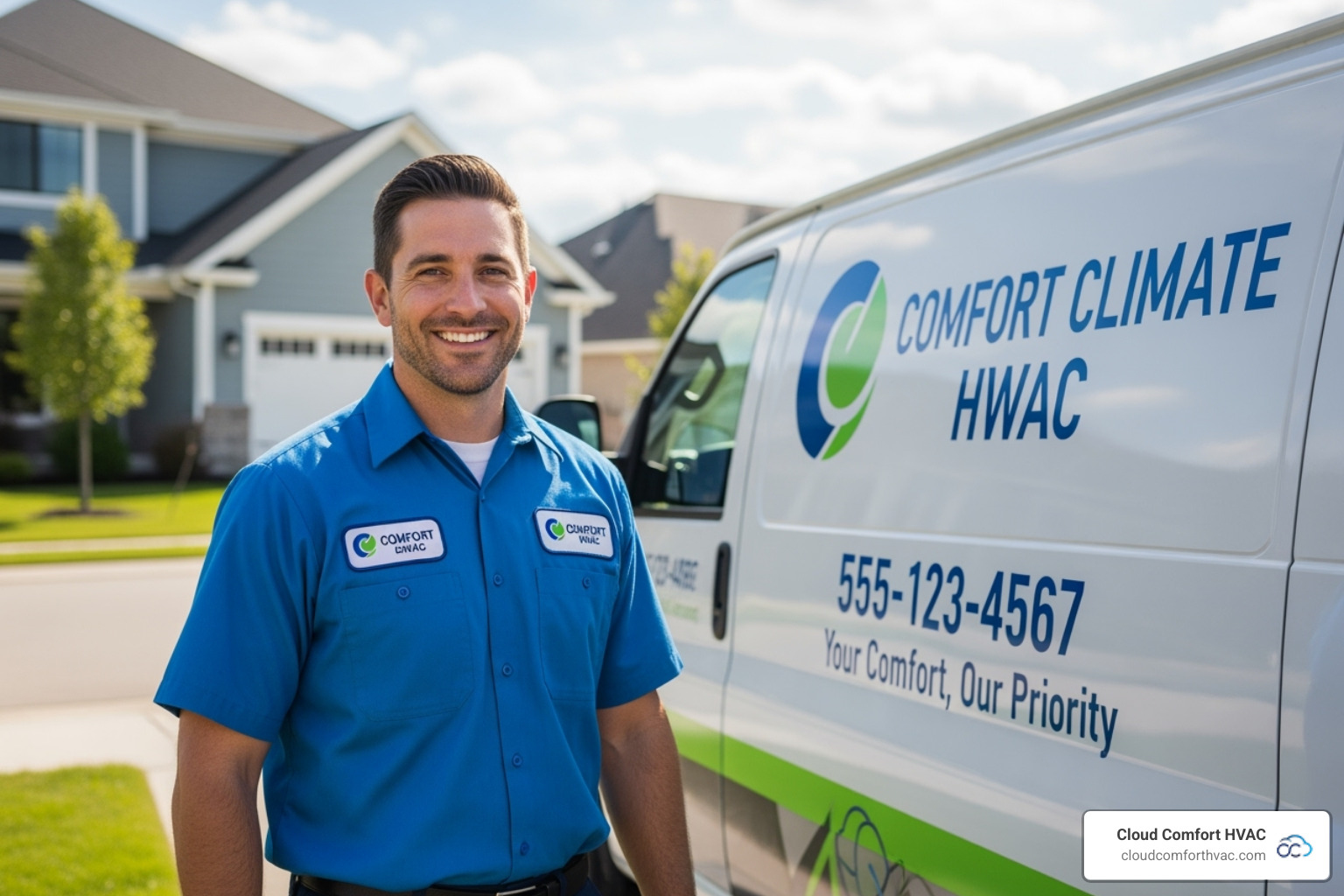 A friendly, professional HVAC technician with a van - hvac repair in torrance