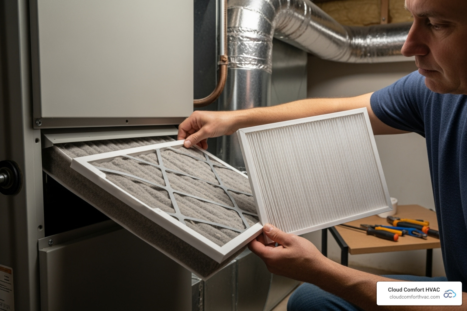 Homeowner changing an air filter - AC repair Manhattan Beach
