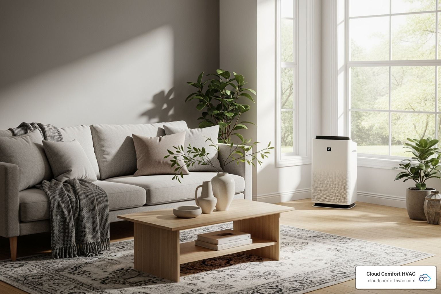 A modern living room featuring a sleek Daikin air purifier, blending seamlessly into the home decor. - Daikin comfort Torrance A modern living room featuring a sleek Daikin air purifier, blending seamlessly into the home decor. - Daikin comfort Torrance