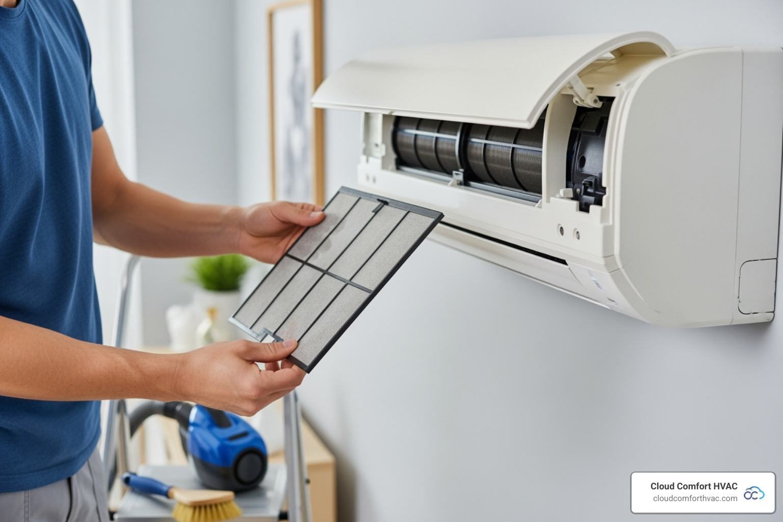 person cleaning mini-split air filter - Daikin mini split problems person cleaning mini-split air filter - Daikin mini split problems