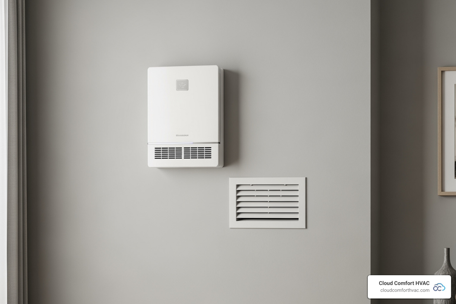 image comparing a discreet ductless mini-split head unit on a wall to a central air vent - ac installation rancho palos verdes, ca image comparing a discreet ductless mini-split head unit on a wall to a central air vent - ac installation rancho palos verdes, ca