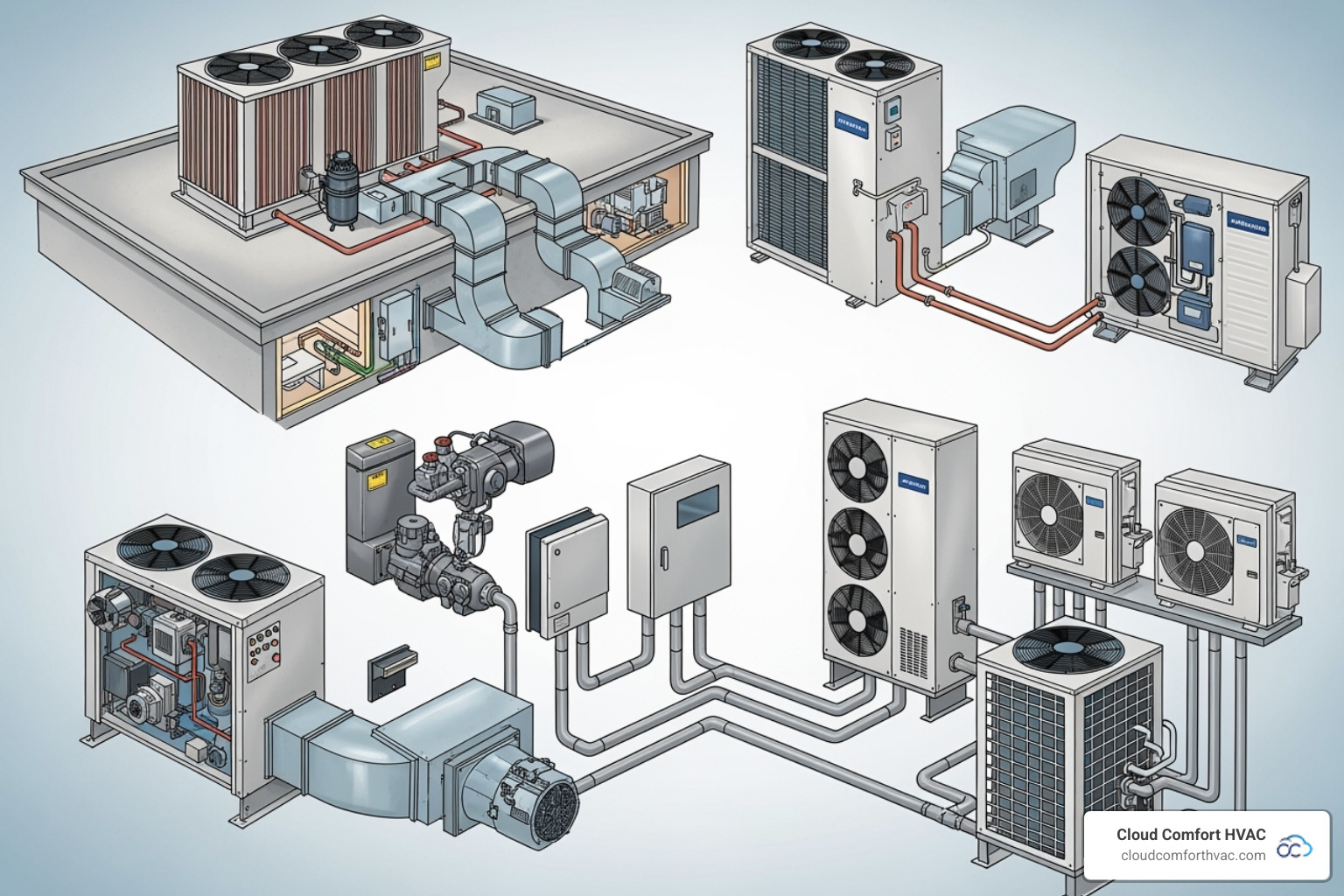 diagram showing different commercial HVAC system types - commercial hvac installation carson, ca diagram showing different commercial HVAC system types - commercial hvac installation carson, ca