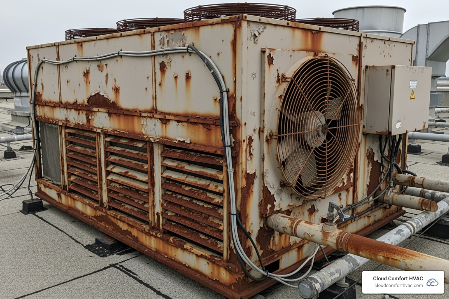 old rusted commercial rooftop HVAC unit - commercial hvac installation carson, ca