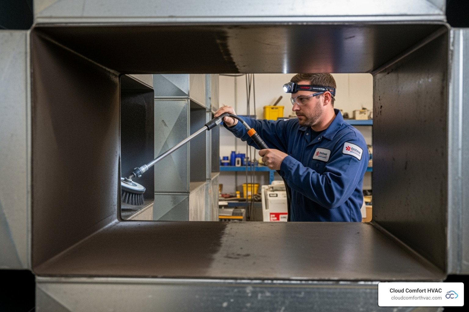 technician using brush tool in ductwork - air duct cleaning torrance, ca