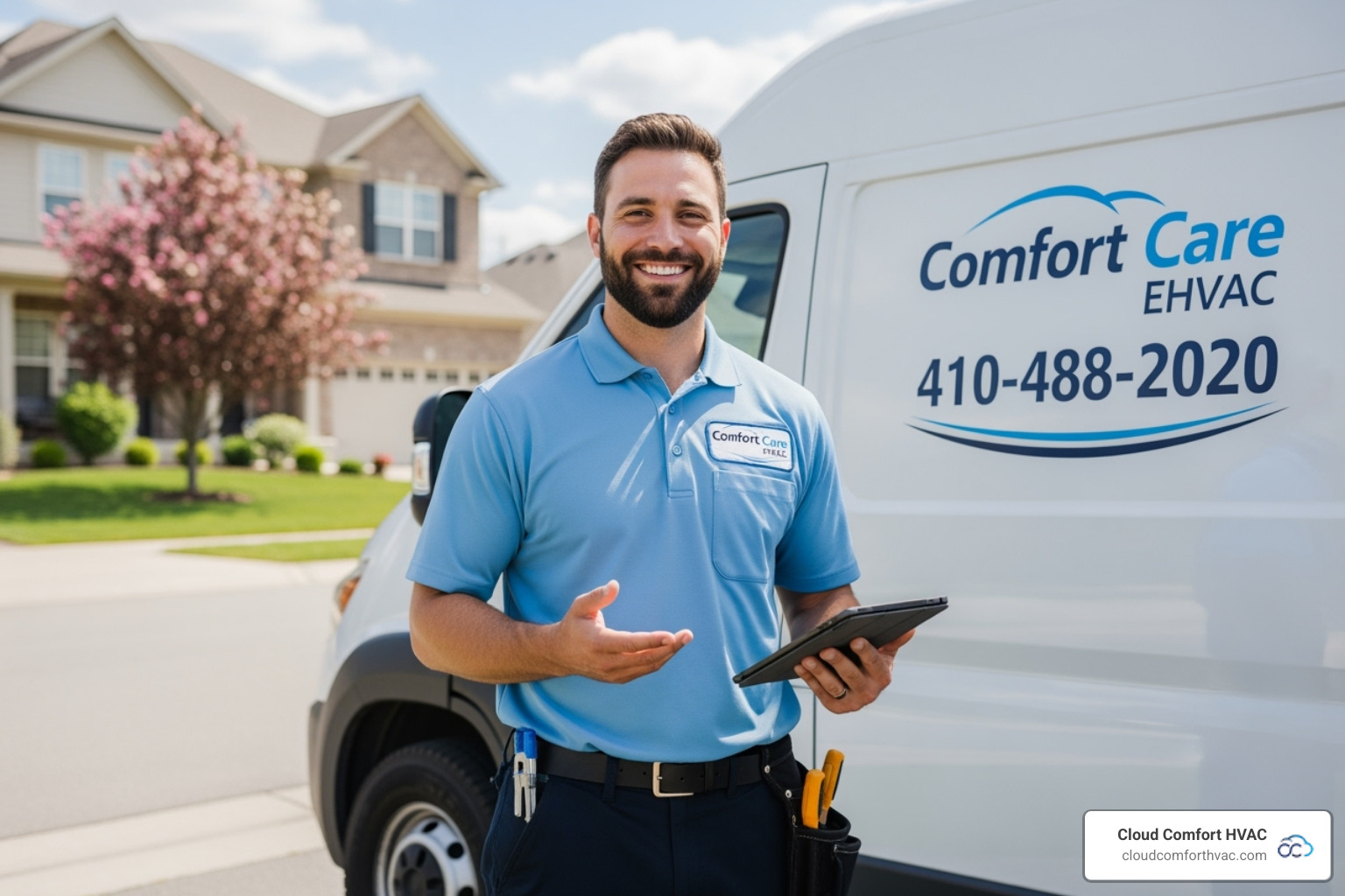 friendly technician with a service van - furnace repair carson, ca