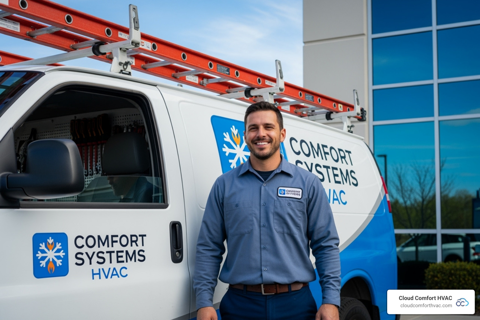 a friendly, professional HVAC technician with a company van - commercial hvac repair carson, ca a friendly, professional HVAC technician with a company van - commercial hvac repair carson, ca