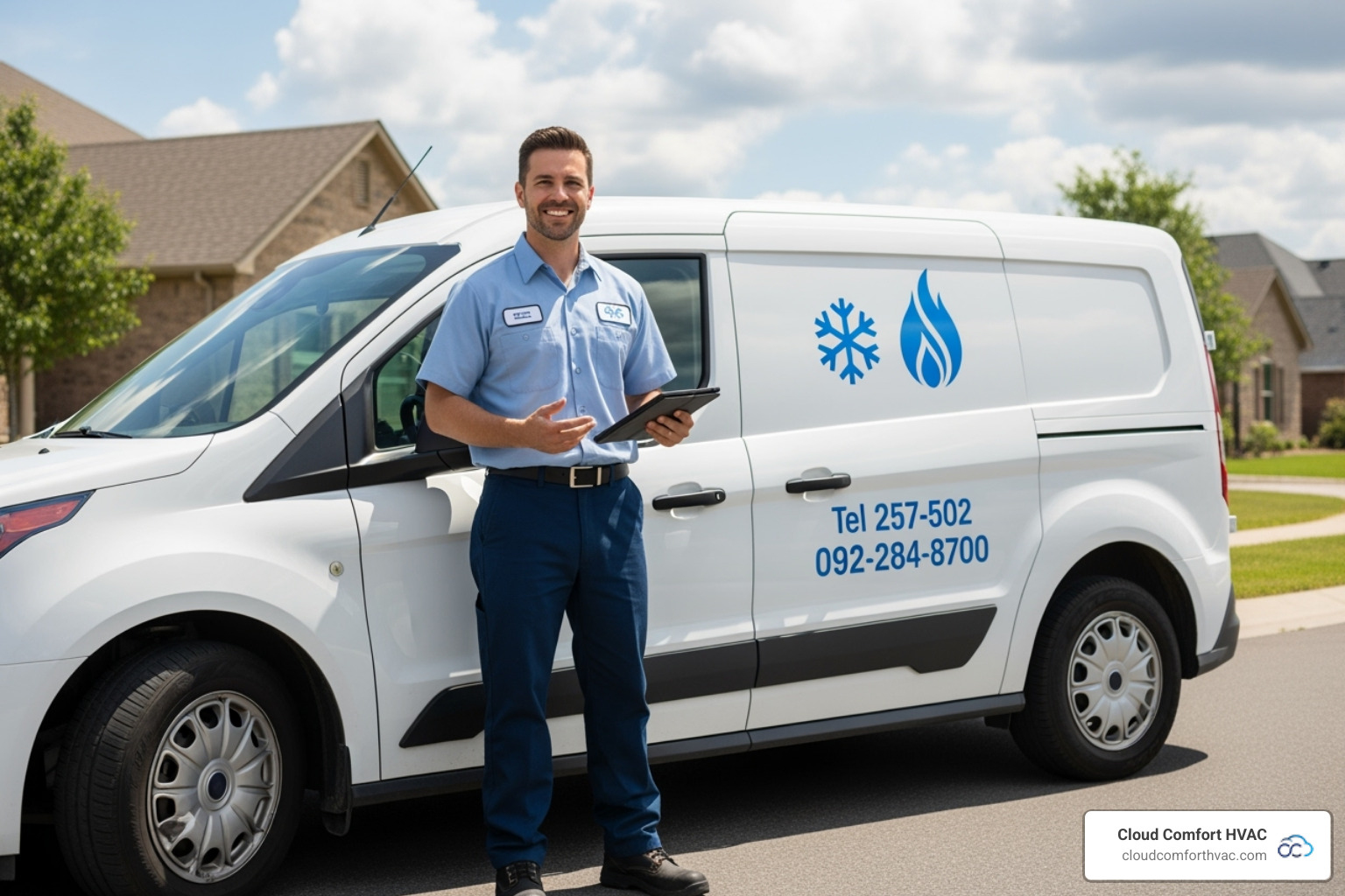 of a friendly, professional technician standing next to a clean service van - emergency hvac repair rancho palos verdes, ca of a friendly, professional technician standing next to a clean service van - emergency hvac repair rancho palos verdes, ca