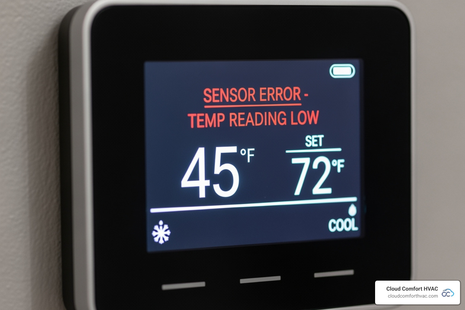 A thermostat displaying an error message or a temperature that doesn't match the setting, indicating a potential HVAC issue. - hvac repair torrance ca