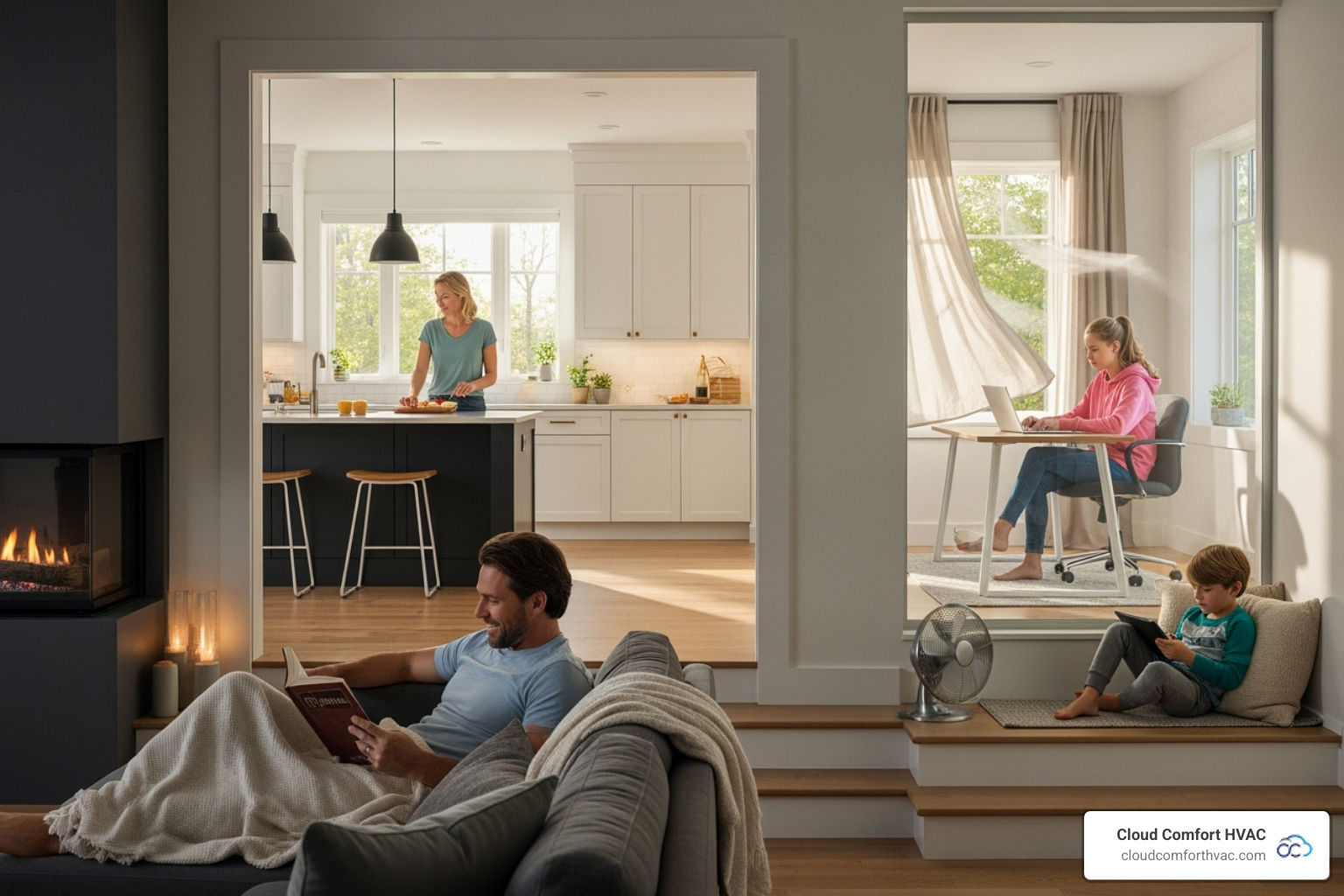 family enjoying different temperatures in separate rooms - ductless heating installation contractor harbor city ca family enjoying different temperatures in separate rooms - ductless heating installation contractor harbor city ca