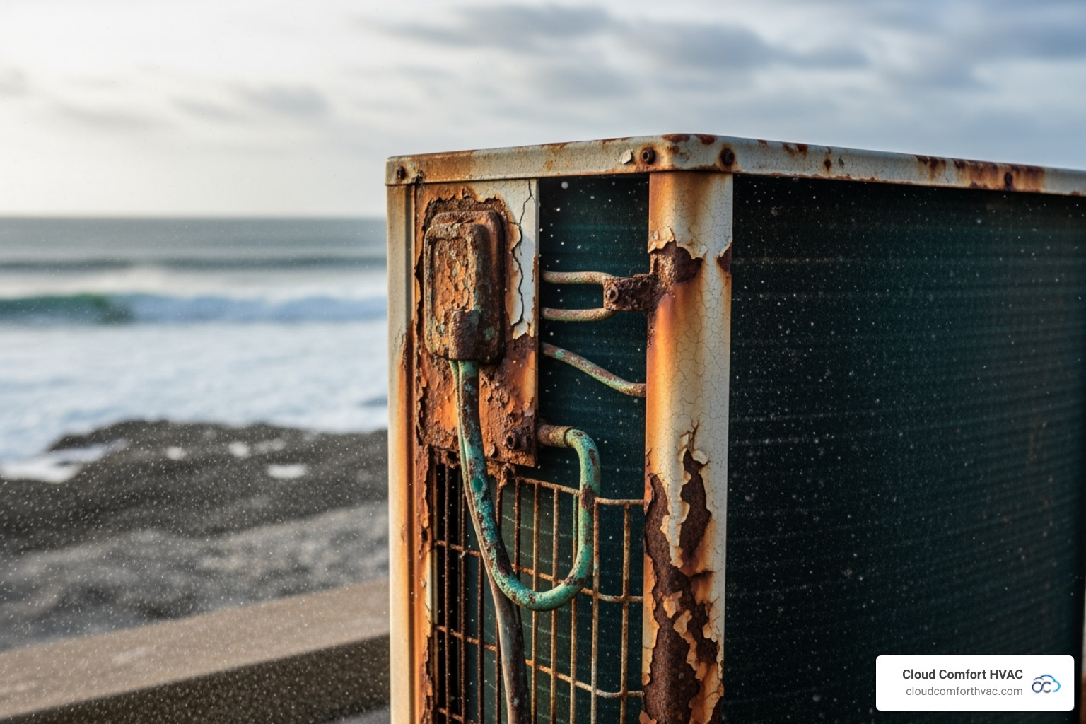 Corroded outdoor AC unit near the coast - hvac maintenance palos verdes estates, ca