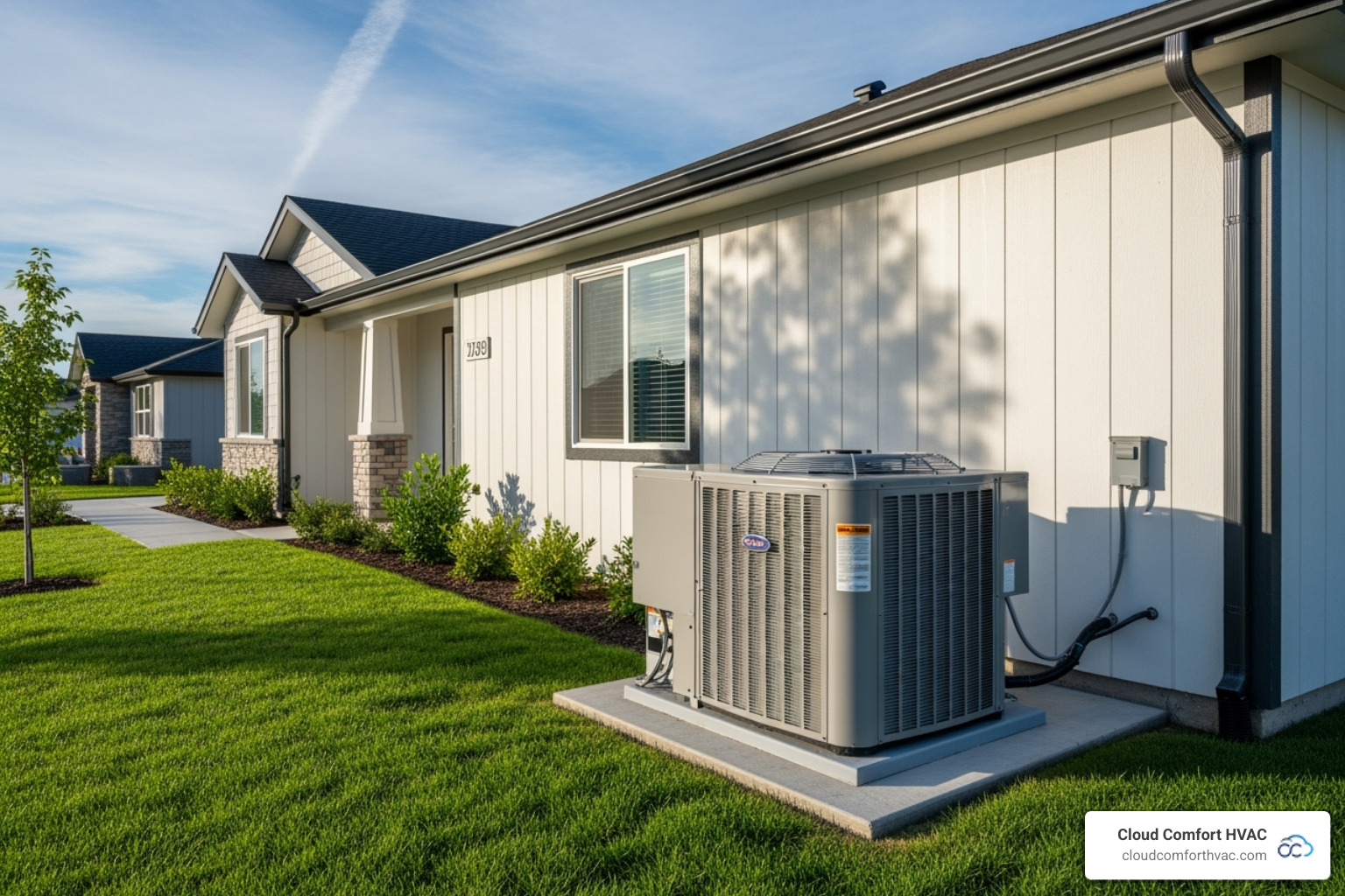 Outdoor condenser unit placed neatly beside a house - ductless heating installation cost lomita Outdoor condenser unit placed neatly beside a house - ductless heating installation cost lomita