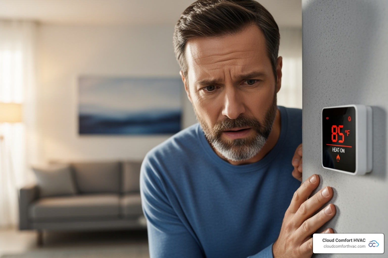 homeowner looking concerned at their thermostat - heating repair contractor torrance ca homeowner looking concerned at their thermostat - heating repair contractor torrance ca