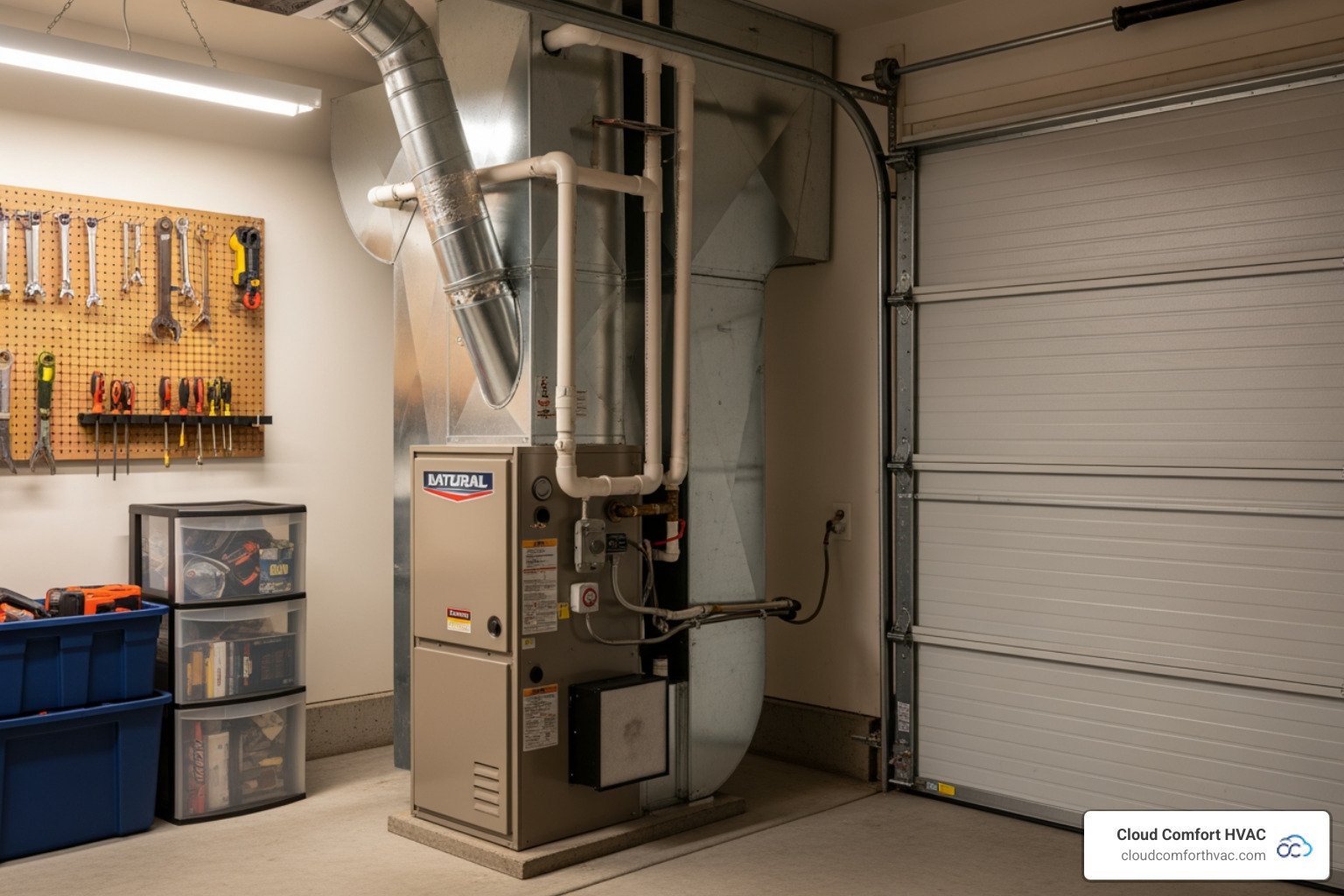 a furnace unit in a residential garage - best emergency heating service manhattan beach ca