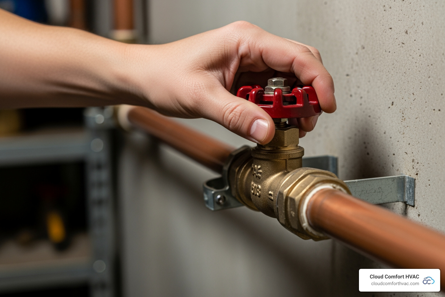 hand turning a main water shut-off valve - emergency plumber rancho palos verdes