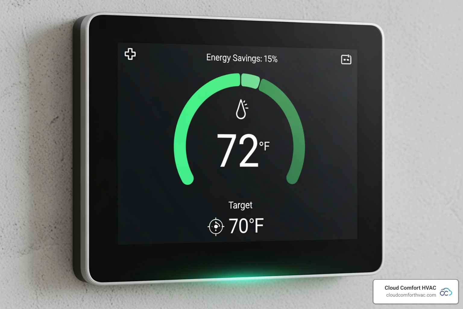 A modern smart thermostat displaying energy savings data and a comfortable home temperature - furnace installation in carson ca A modern smart thermostat displaying energy savings data and a comfortable home temperature - furnace installation in carson ca