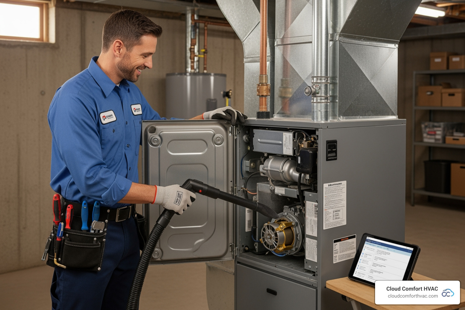 friendly technician performing annual furnace maintenance - furnace installation estimate lomita friendly technician performing annual furnace maintenance - furnace installation estimate lomita