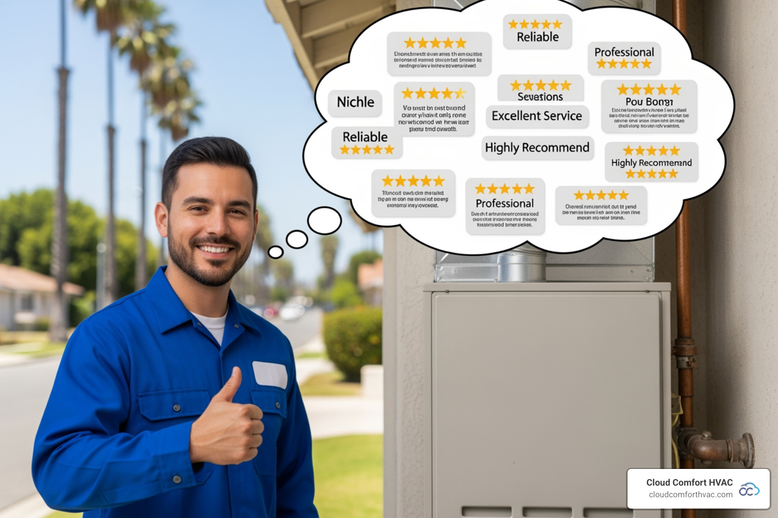 image of a positive 5-star online review for an HVAC company on a smartphone - heating maintenance reviews torrance
