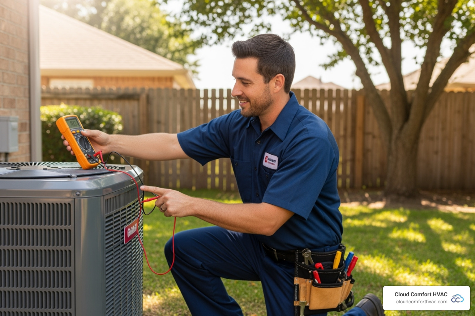 A professional technician servicing an outdoor AC unit - ac maintenance torrance