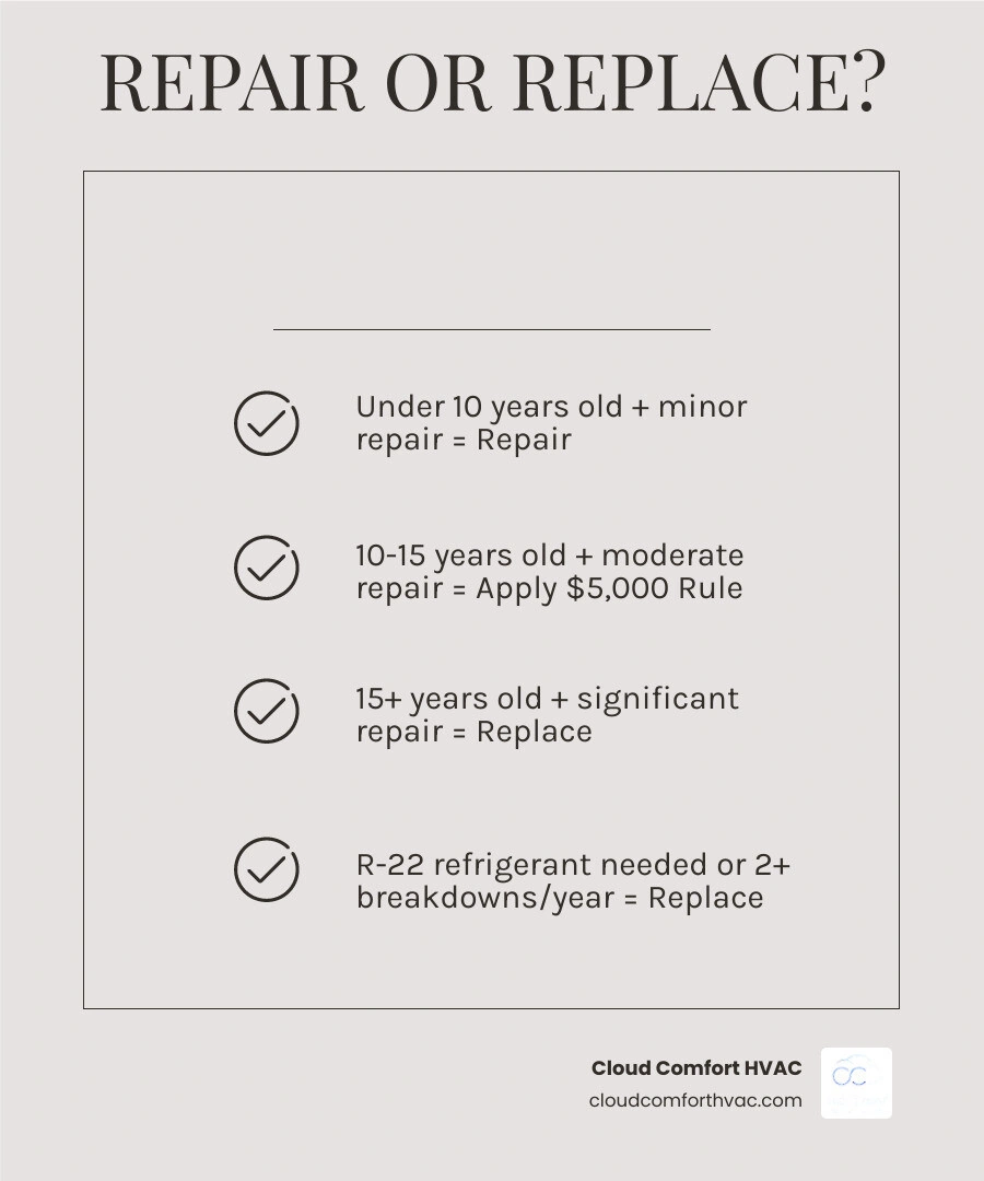 AC repair vs replace decision infographic for South Bay and Orange County homeowners infographic AC repair vs replace decision infographic for South Bay and Orange County homeowners infographic