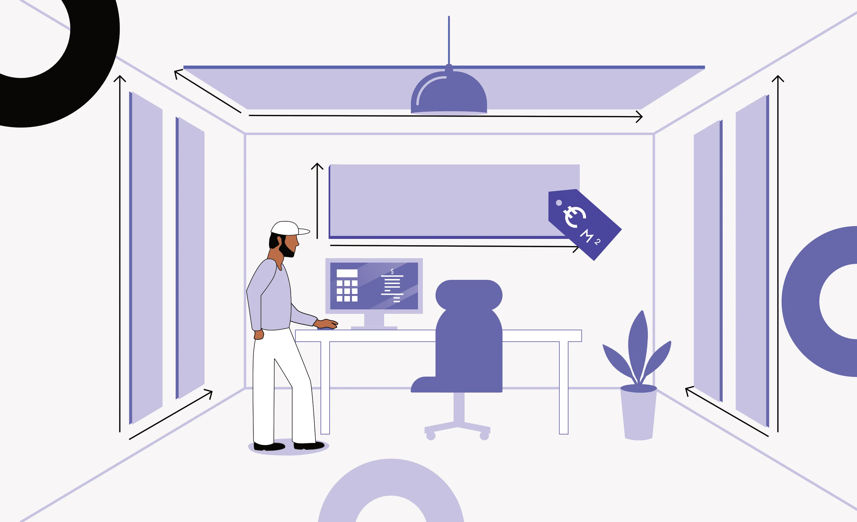 Großraumbüro mit 100 m² und Quiet Please Akustikpaneelen an der Decke über den Arbeitsplätzen