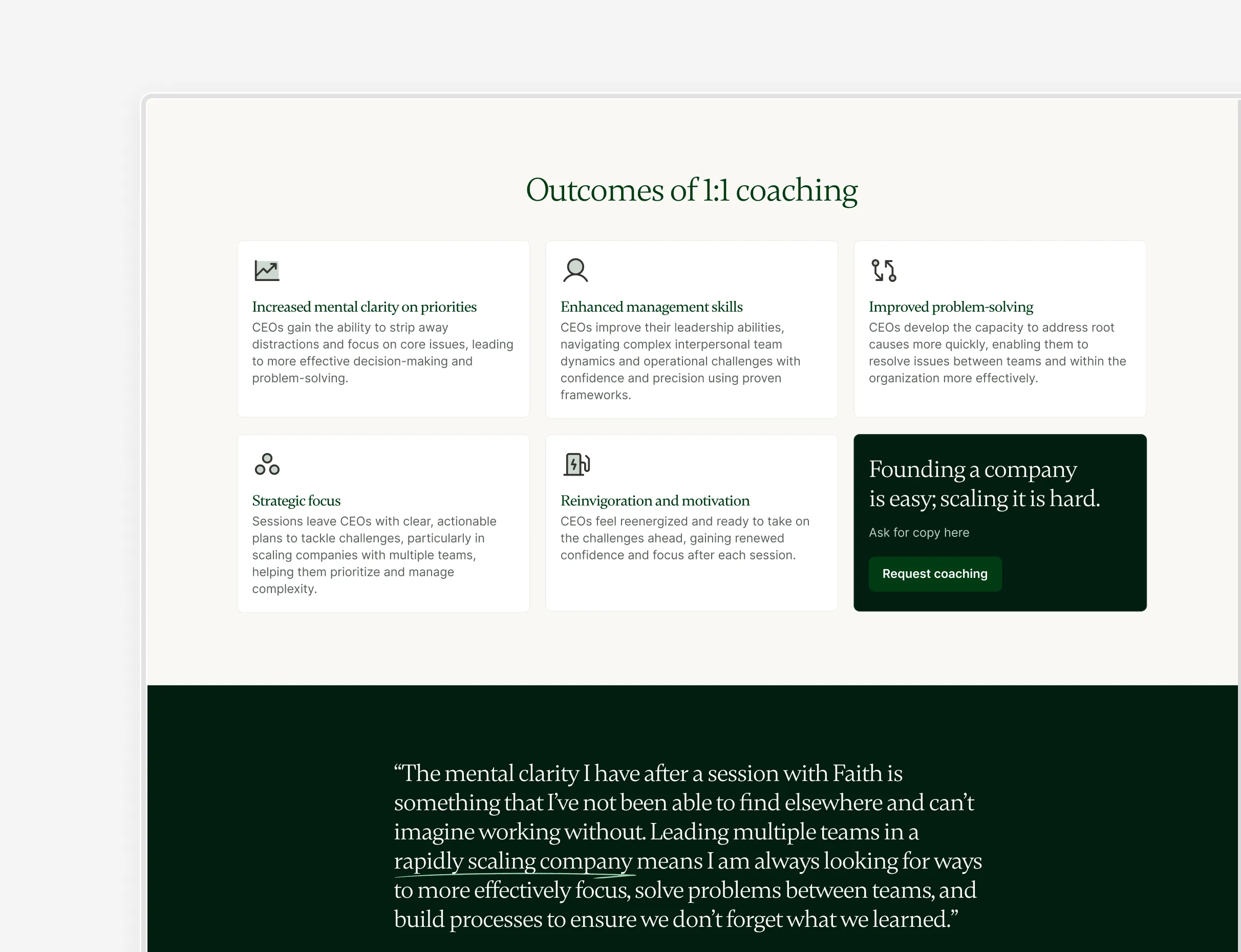 Visuels du site web Mochary Method au design épuré, reflétant leur expertise en coaching, leadership et accompagnement des startups à travers un branding clair et professionnel.