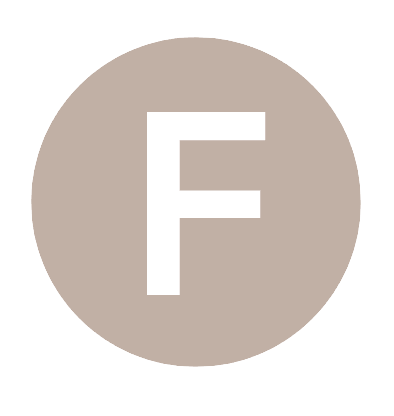 Icône circulaire beige avec la lettre blanche F au centre.