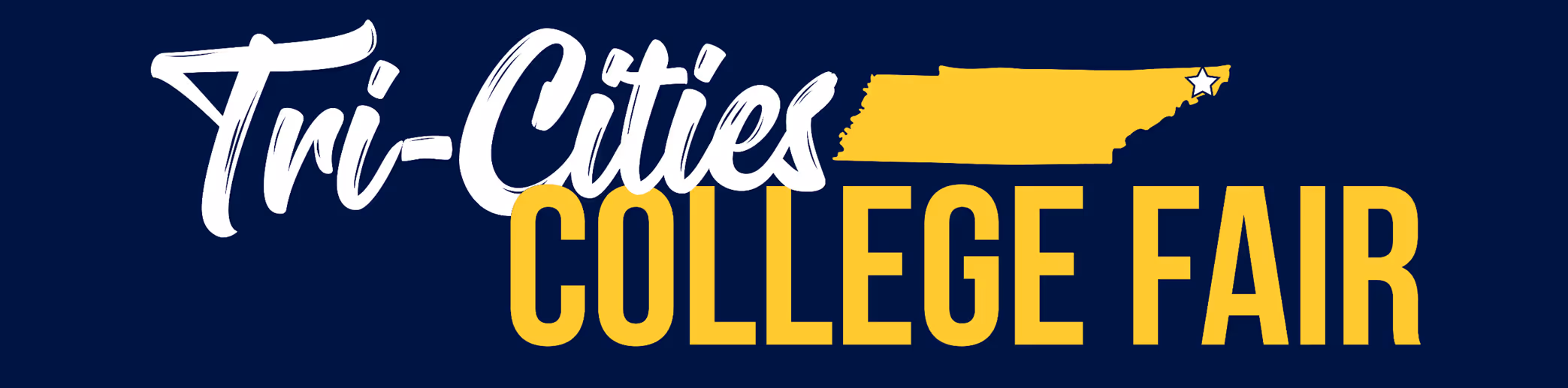 The Tri-Cities College Fair logo, which features the state of Tennessee and a star on the east corner of the state, on a blue background.