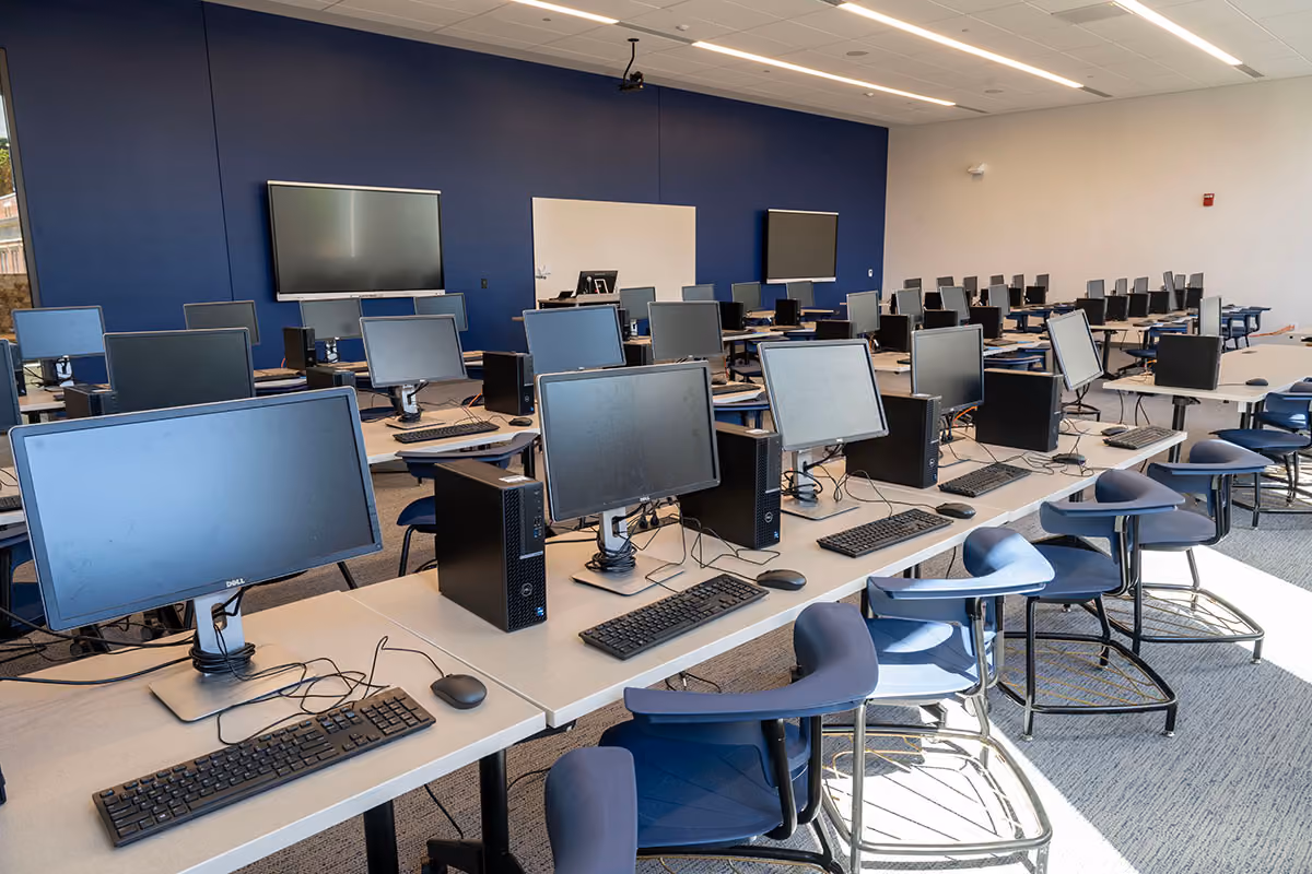 A computer lab in the new Academic Building.