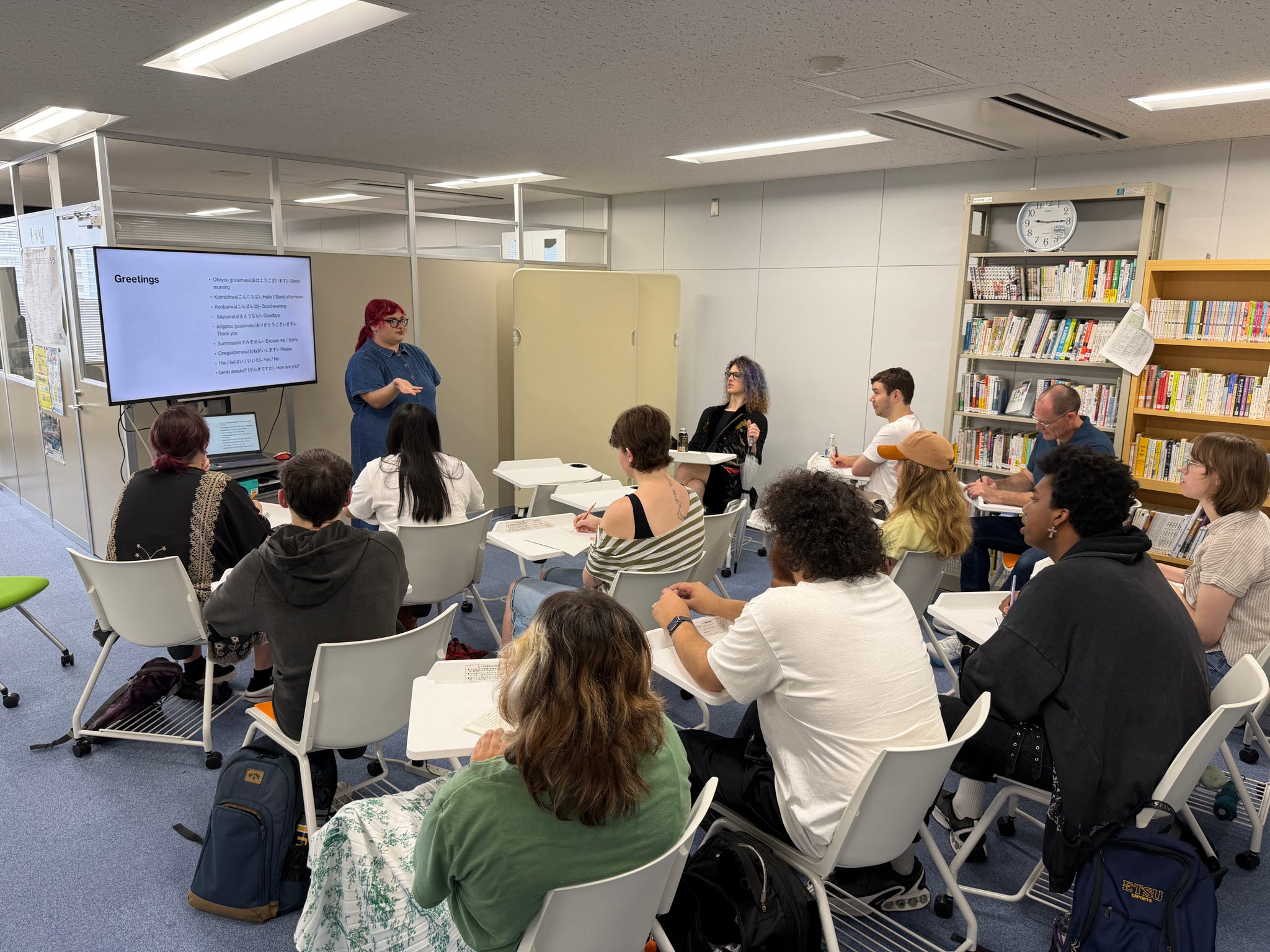 The ETSU CBAT CAS group goes over some basic phrases of Japanese during their trip.