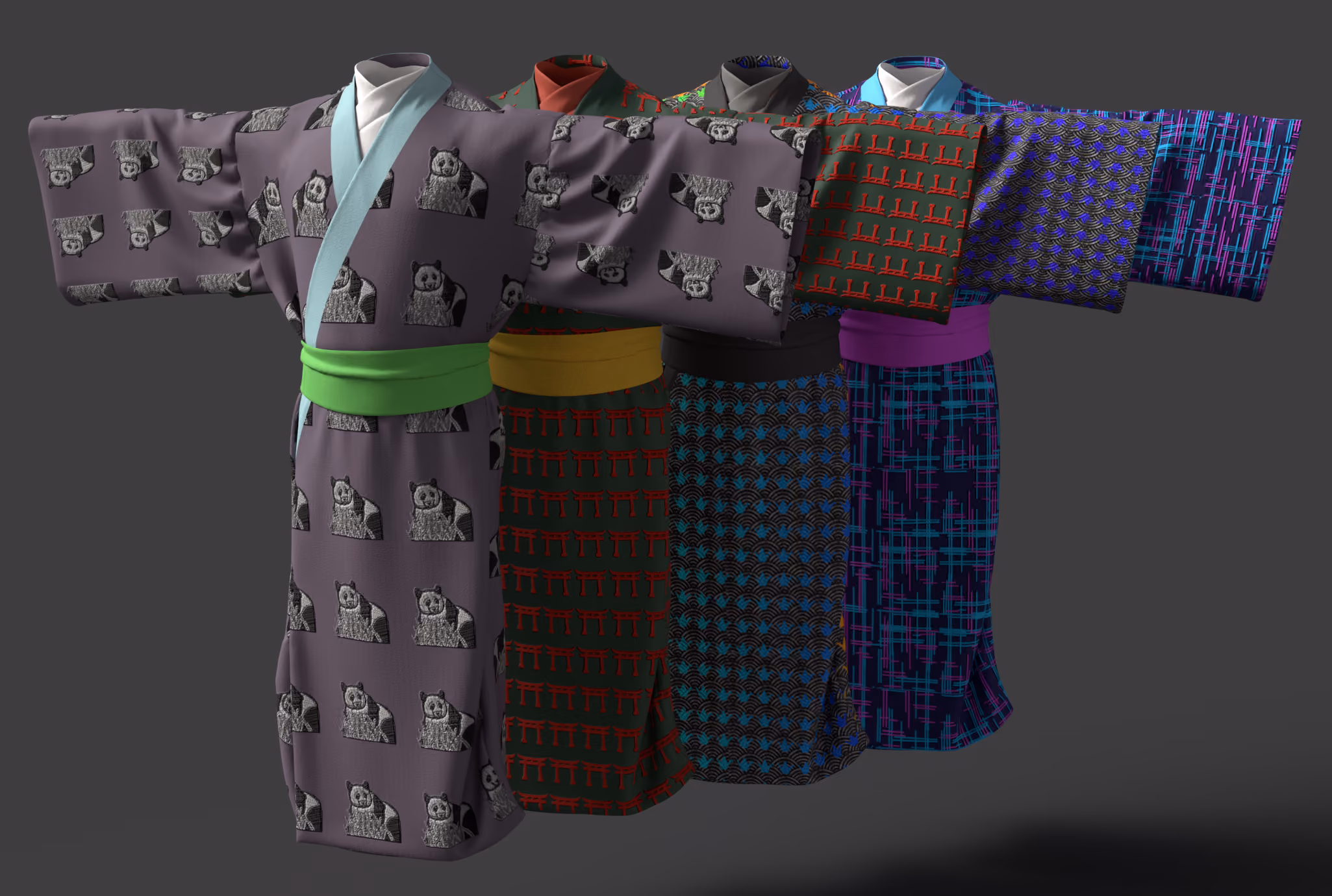 An art piece showing kimonos inspired by the cities visited during the Japan trip.