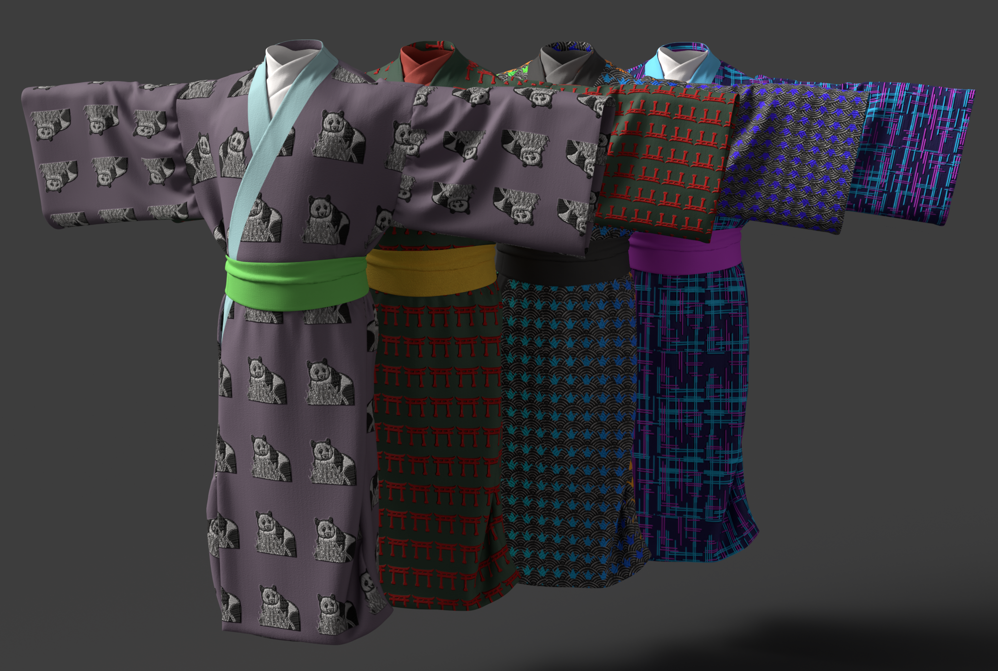 An art piece showing kimonos inspired by the cities visited during the Japan trip.