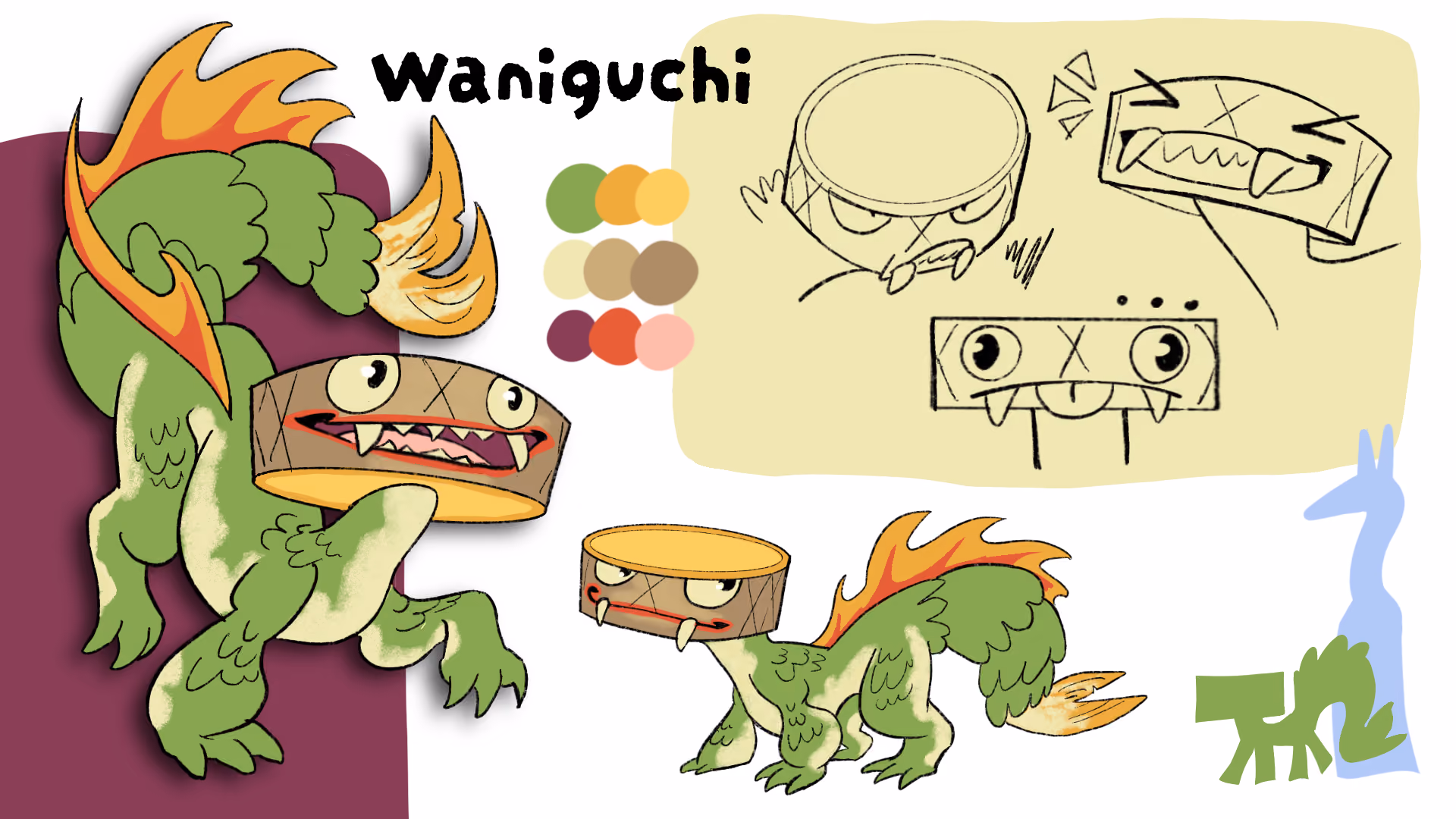 An art piece showing a drawing of a character design inspired by the Japan trip.