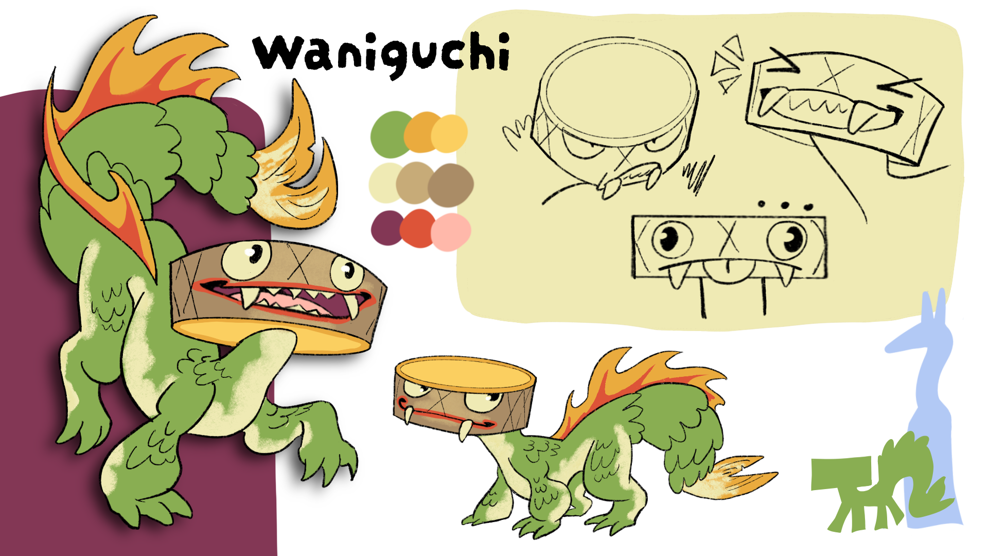 An art piece showing a drawing of a character design inspired by the Japan trip.