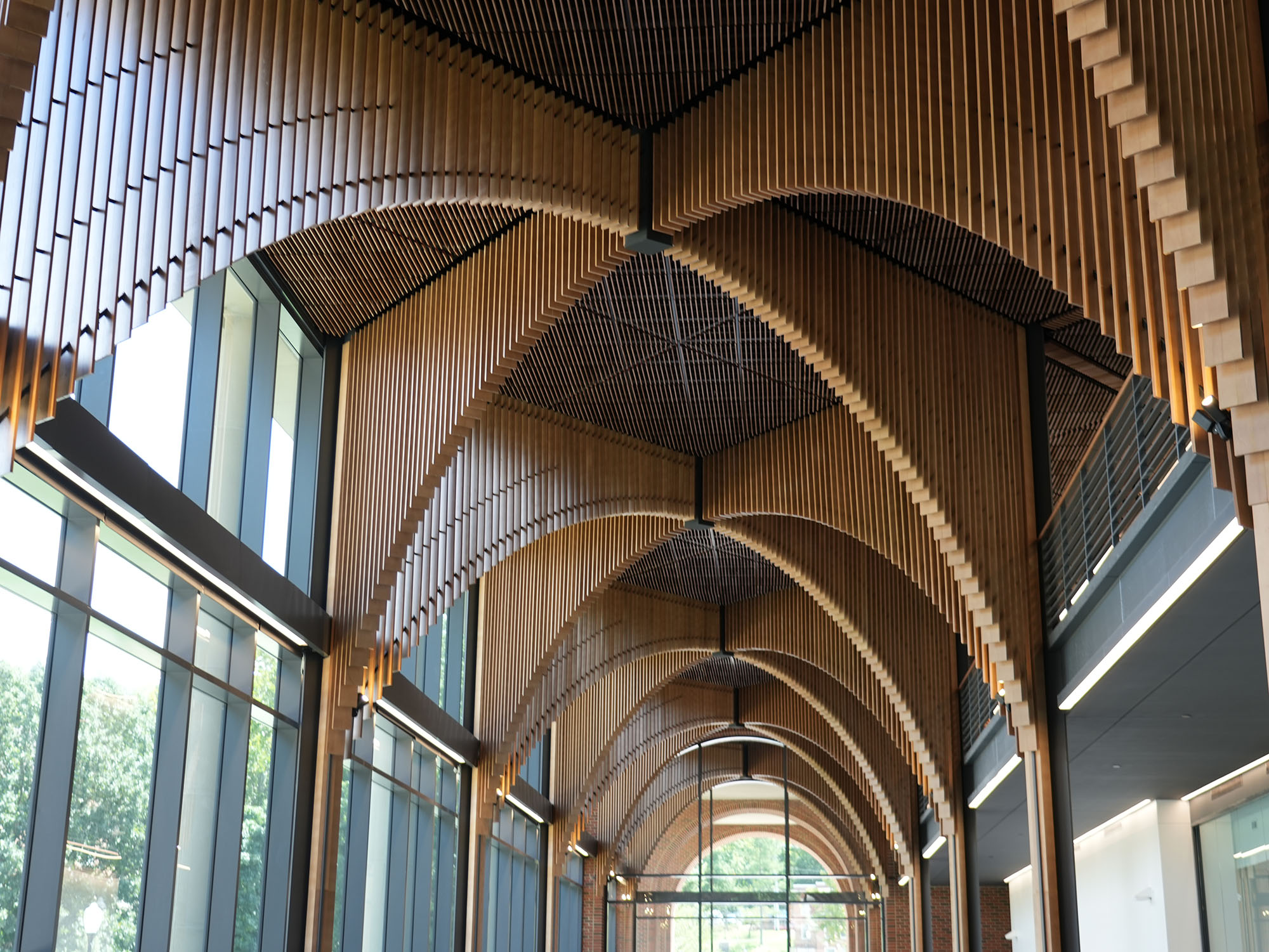 The wooden arches on the ceiling of the new Academic Building.