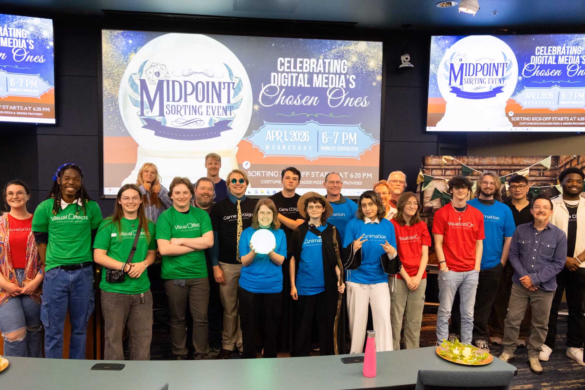 A group picture of all the ETSU CBAT digital media faculty and students at the midpoint sorting event.