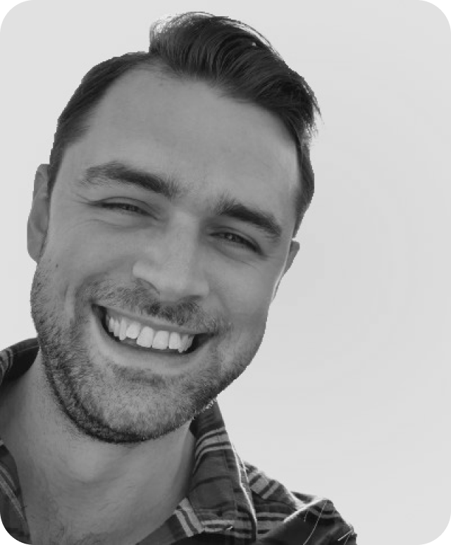 Black and white photo of Greg Farrow