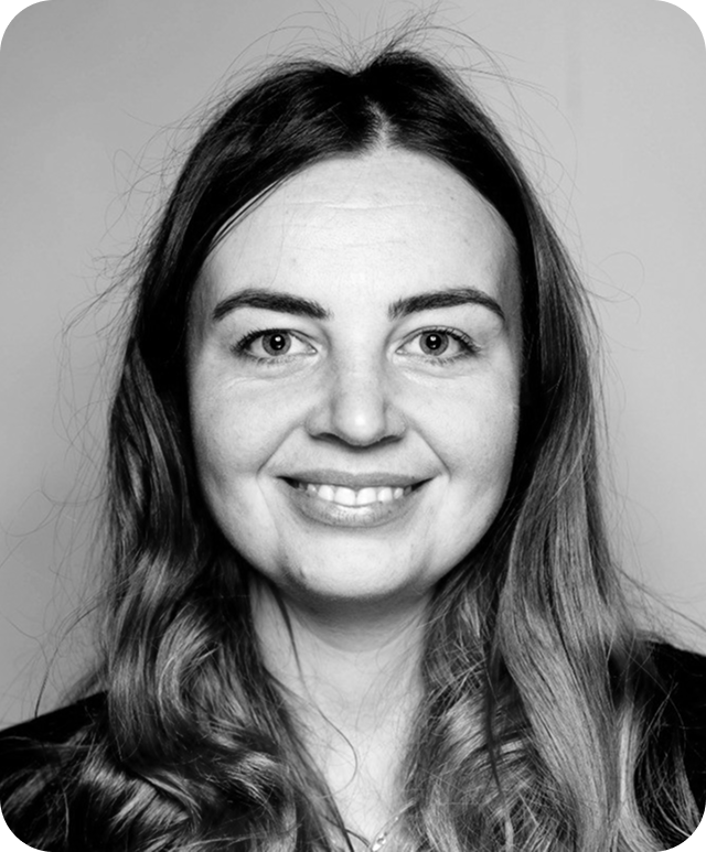 Black and white photo of Darya Petrashka