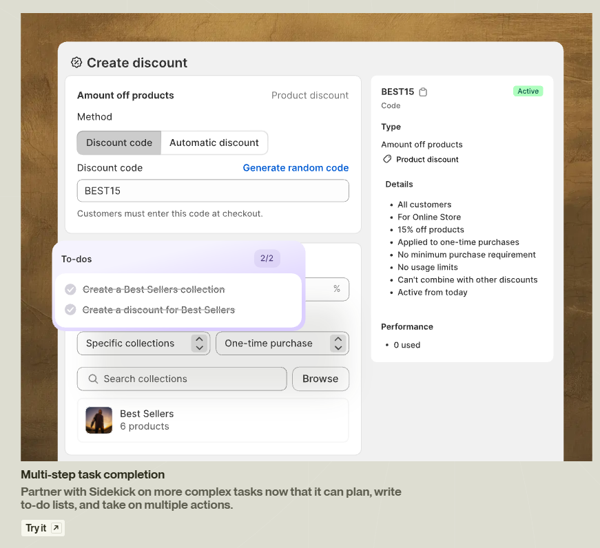 Shopify multi-step task completion presentation screenshot