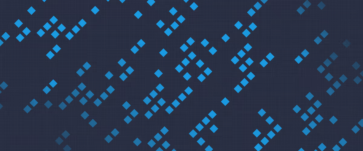 Abstract pattern of blue squares arranged diagonally on a dark grid background.