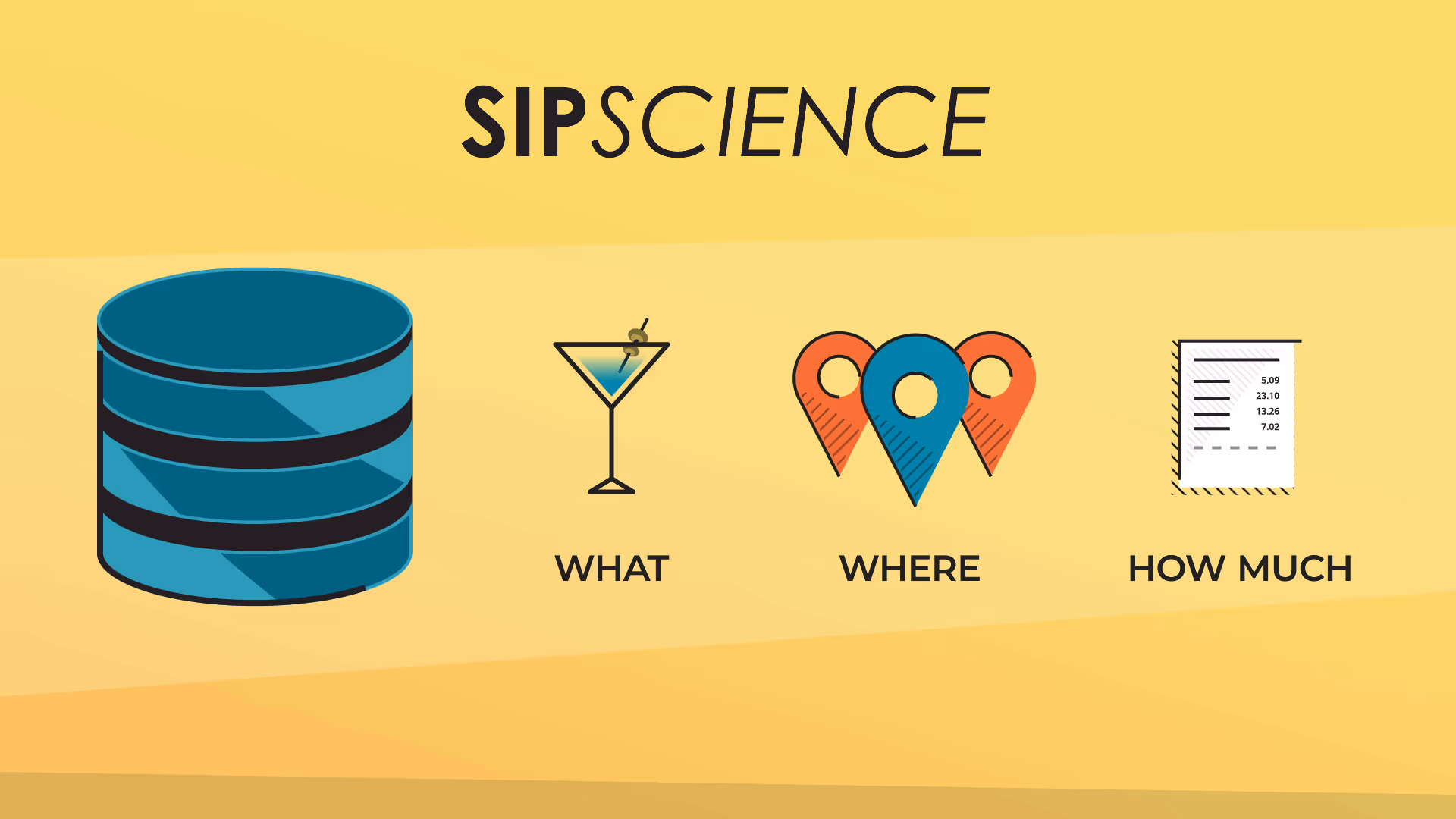 Illustration of data measurement icons for alcohol sales type, location, and cost
