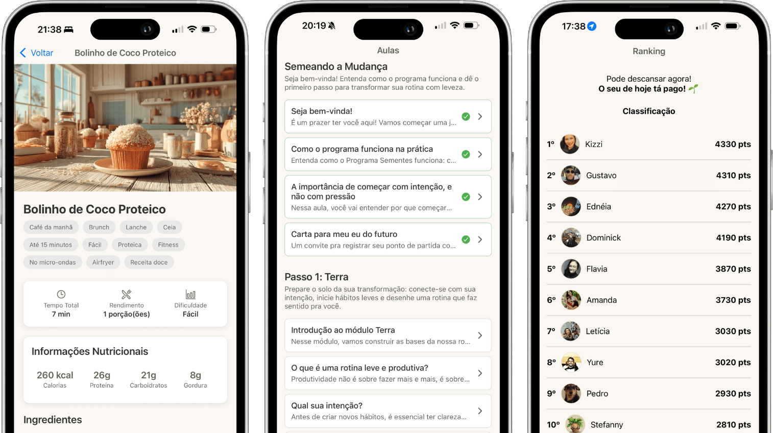 App Sementes - Dieta, Conteúdo e Desafios