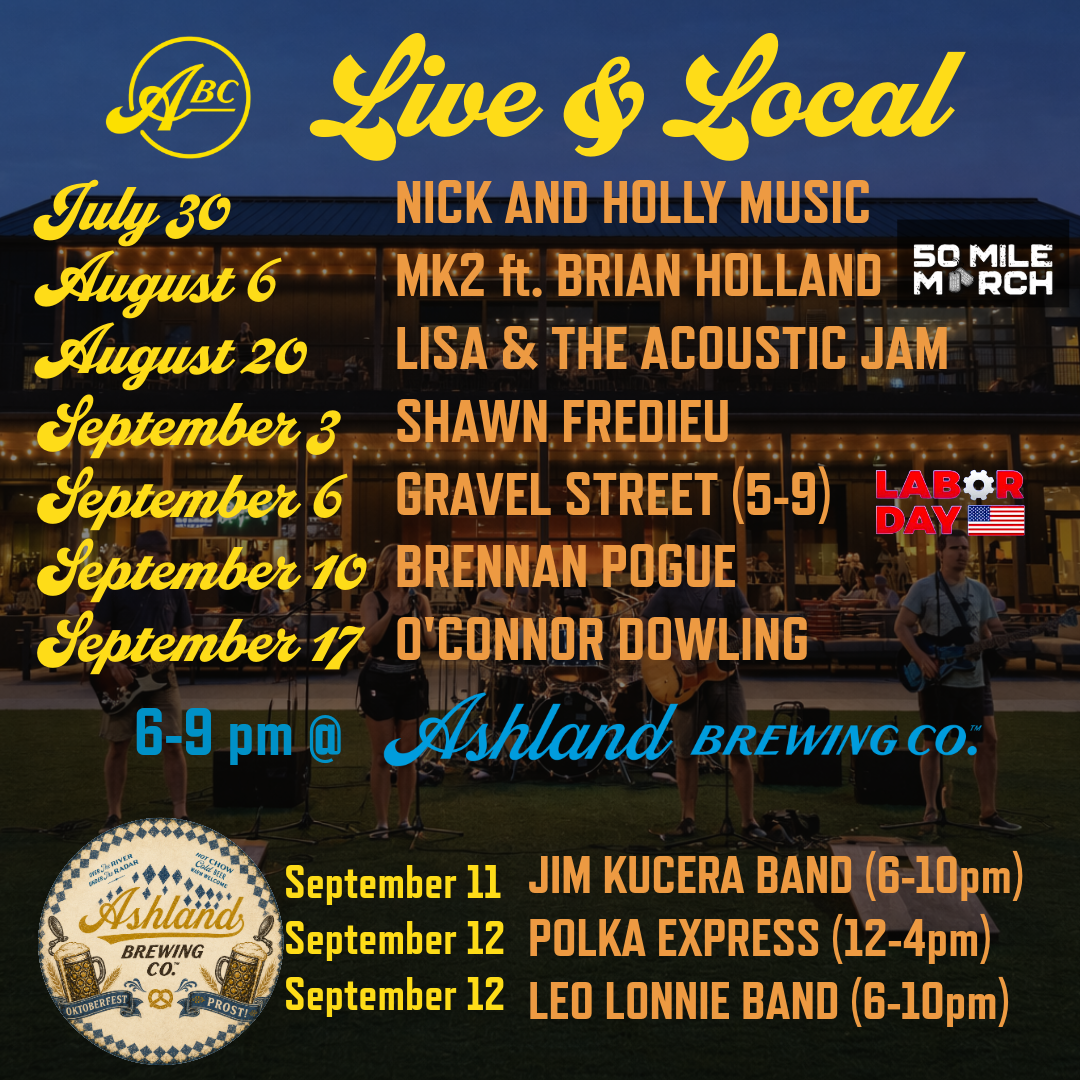 Live Music at Ashland Brewing Company. Come out and enjoy outdoor live music from local single artists, duos, trios, and big bands !