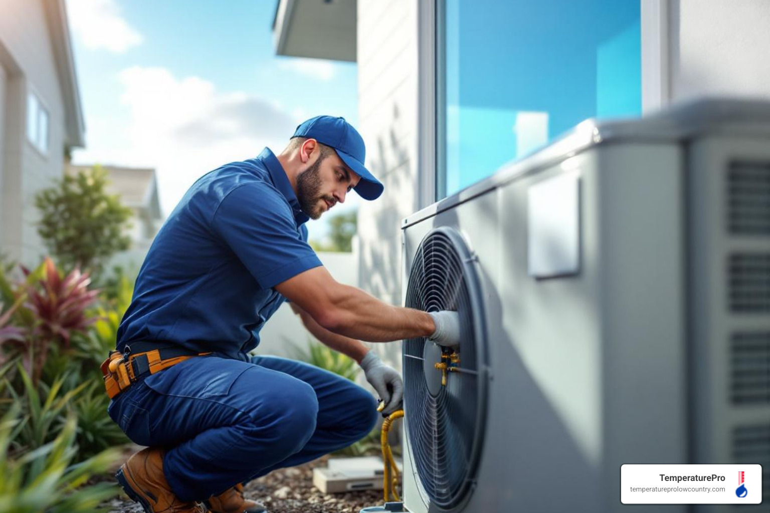 Infographic showing the critical steps in professional heat pump installation: initial home assessment and load calculation, proper system sizing for Hilton Head climate, safe removal of old equipment, precise placement and mounting of new unit, correct refrigerant charging and electrical connections, thorough ductwork inspection and sealing, comprehensive system testing and calibration, and homeowner training on operation - heat pump installation best in hilton head island, sc Infographic showing the critical steps in professional heat pump installation: initial home assessment and load calculation, proper system sizing for Hilton Head climate, safe removal of old equipment, precise placement and mounting of new unit, correct refrigerant charging and electrical connections, thorough ductwork inspection and sealing, comprehensive system testing and calibration, and homeowner training on operation - heat pump installation best in hilton head island, sc