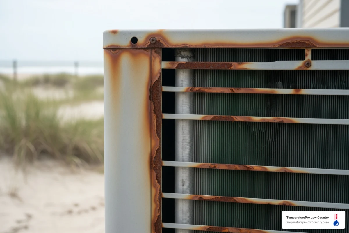 corroded outdoor HVAC unit - heating replacement in hilton head island sc