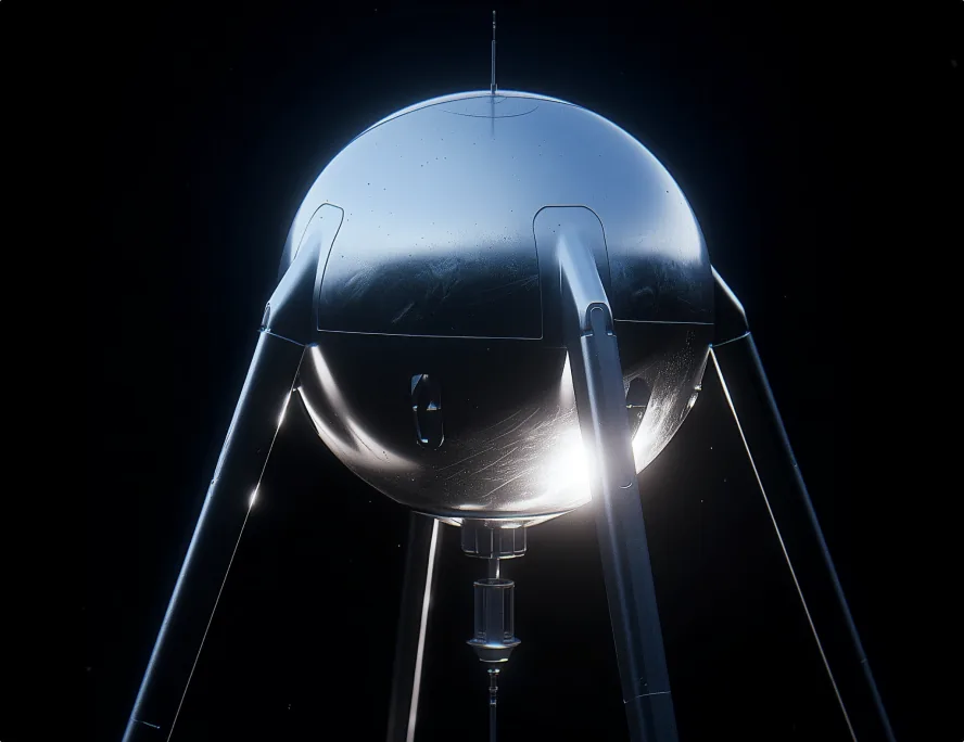 Chrome sphere on a tripod under a spotlight